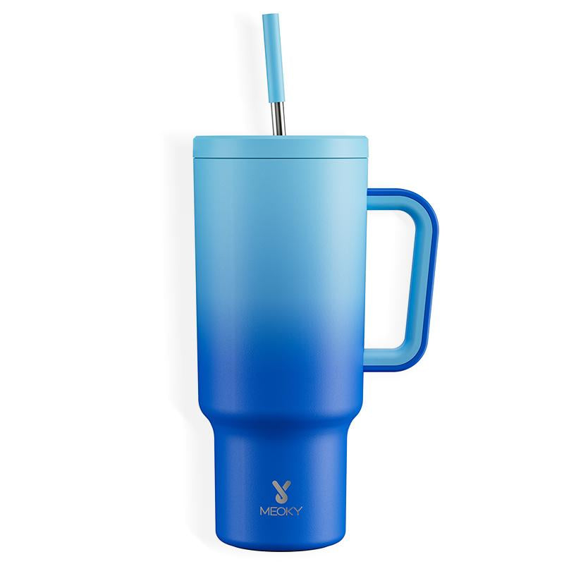 【24 Hour Shipping】Meoky Large-Capacity Stainless Steel Car Cup, Reusable Stainless Steel Straw, Anti-Slip and Noise-Reducing Silicone Pad, Tumbler Travel Mug/Cold Water for 24 Hours or Hot Water for 8 Hours,Suitable for Sports, Office, Christmas Gifts