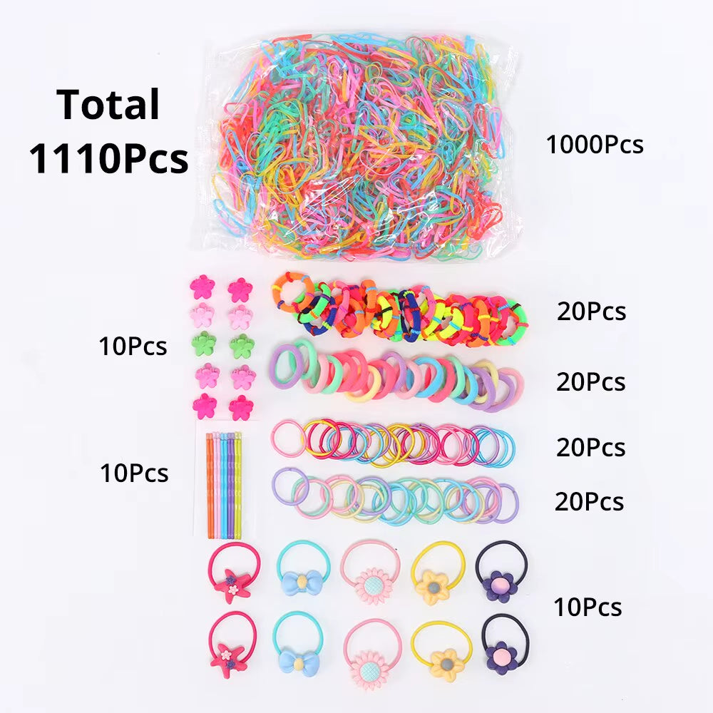 1110PCS Hair Accessories Set Hairstyle House Play Toy Girl Elastic Hair Bands Hairpins Flower Hair Claws Hair Ties