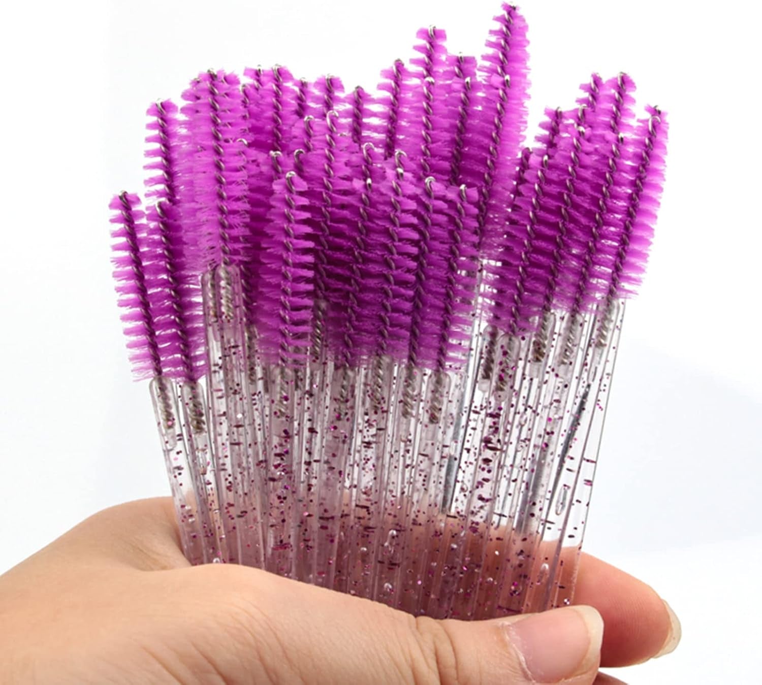 Disposable Eyelash Brushes with Spiral Design Multi-Color Mascara Wands Portable Makeup Applicator Kit for Eyelash Extensions and Eyebrow Brush (Crystal Purple-100Pcs)