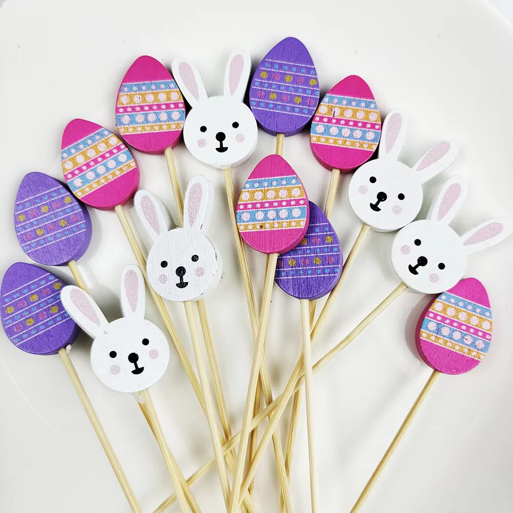 50/100Pcs Easter Disposable Bamboo Skewers Rabbit Easter Eggs Fruit Fork Food Picks Sandwich Buffet Stick Easter Decoration 2025