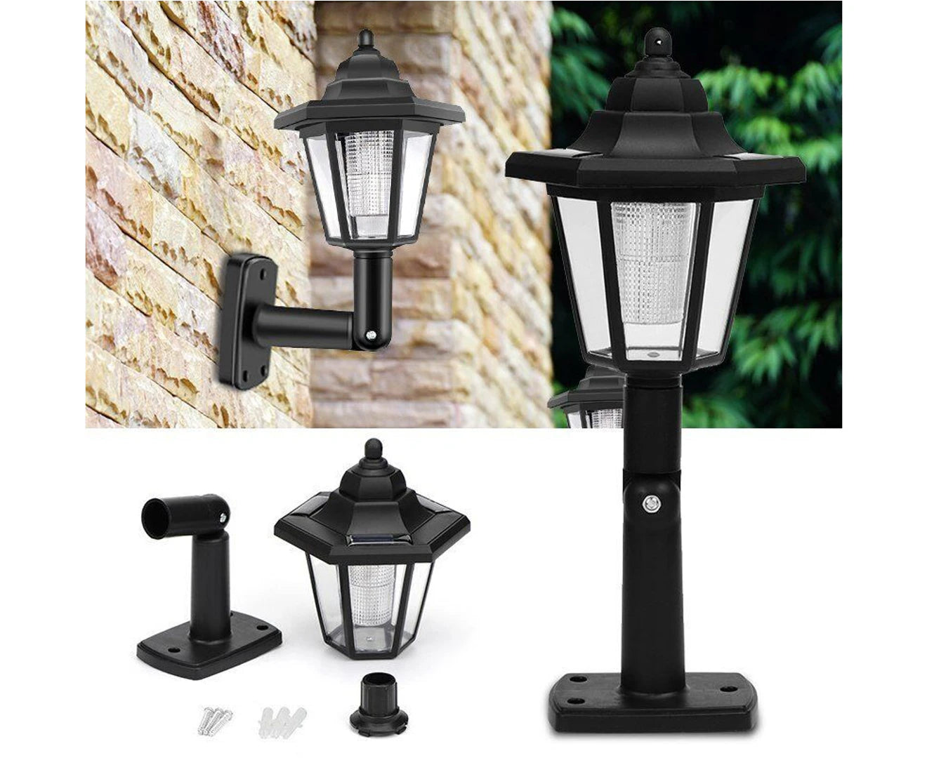 1Pcs Solar Panel LED Sensor Wall Light Hexagon Lamp Path Way Garden Fence Lamp