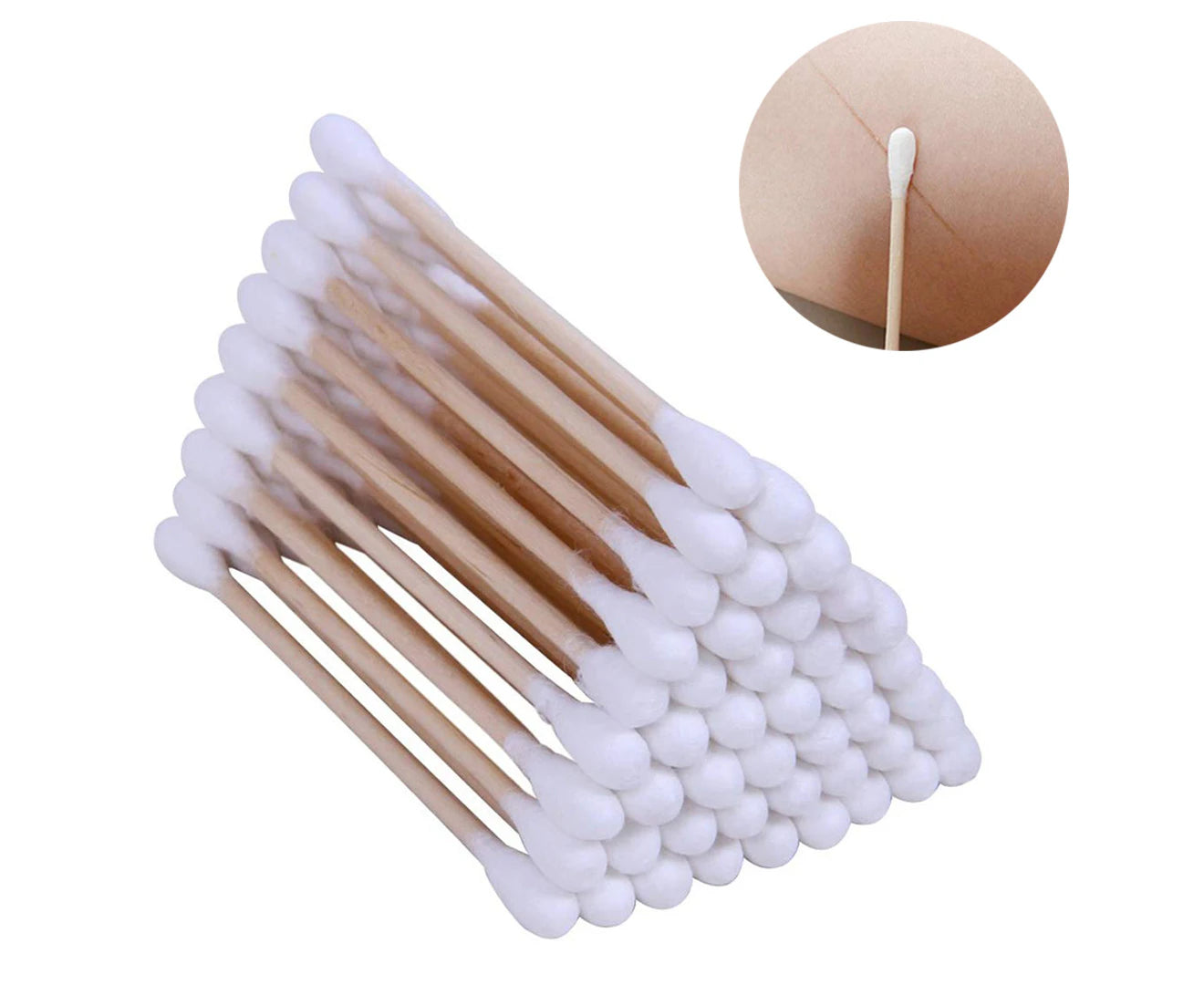 100 Count Cotton Swabs, Sturdy Bamboo Sticks with Thick Cotton, Small Packages Suit for Travel and Storage, Biodegradable