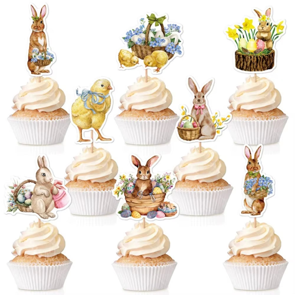 Easter Bunny Cupcake Toppers Happy Easter Bunnies Dessert Toppers Kids Birthday Party Cake Toppers Decoration for Easter Supply