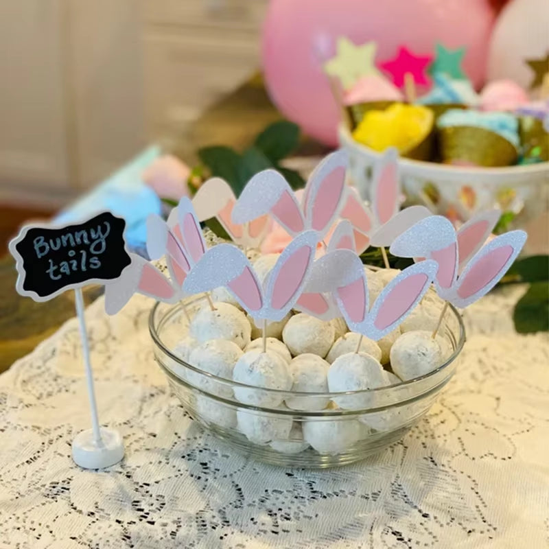 Cute Easter Bunny Ears Cupcake Toppers Happy Easter Rabbit Cake Topper Food Picks for Kids Birthday Easter Party Decorations