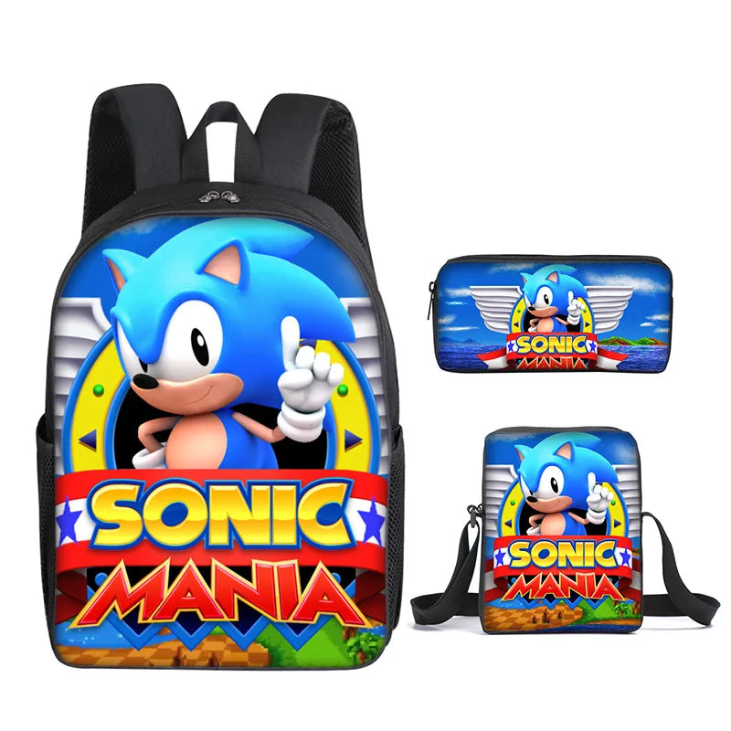 Sonic Backpack Primary and Middle School Students Schoolbag Boys Girls Anime Cartoon School Bag Mochila Zipper Shoulders