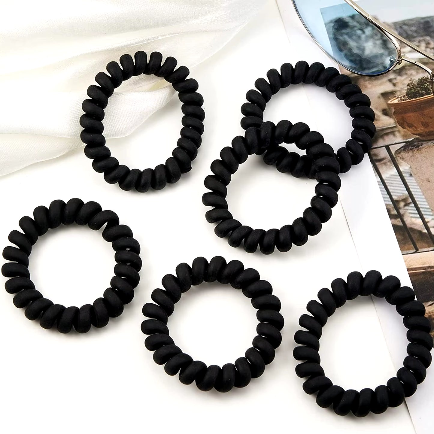 Black Spiral Hair Ties Matte Elastic Traceless Sports Hair Ties Hair Accessories for Men'S Curly Hair Long Hair Thick Hair