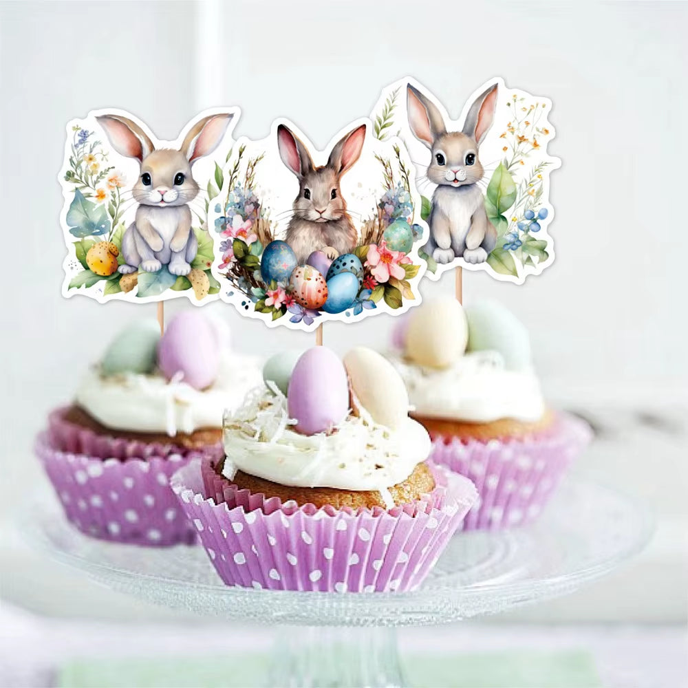 Easter Bunny Cupcake Toppers Happy Easter Bunnies Dessert Toppers Kids Birthday Party Cake Toppers Decoration for Easter Supply