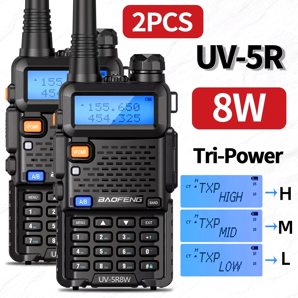 1/2PCS  UV 5R 5W 8W Walkie Talkie Ham CB Radio Long Range Dual Band VHF UHF FM Transceiver Two Way Radio UV5R K5 Plus