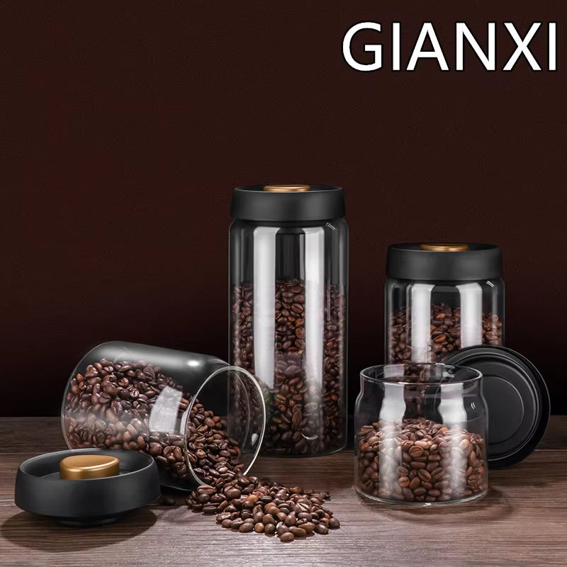 Vacuum Sealed Jug Coffee Beans Glass Airtight Canister Food Grains Candy Keep Fresh Storage Jar Kitchen Accessories