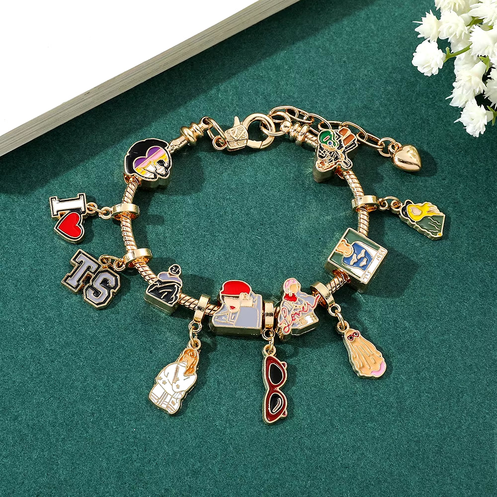 Taylor the Swift Charm Bracelet Lover Speak Now Midnight Reputation Music Album Pendants Dangle Bangle Jewelry Gifts for Fans