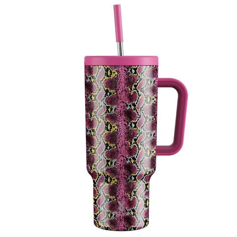 【24 Hour Shipping】Meoky Large-Capacity Stainless Steel Car Cup, Reusable Stainless Steel Straw, Anti-Slip and Noise-Reducing Silicone Pad, Tumbler Travel Mug/Cold Water for 24 Hours or Hot Water for 8 Hours,Suitable for Sports, Office, Christmas Gifts