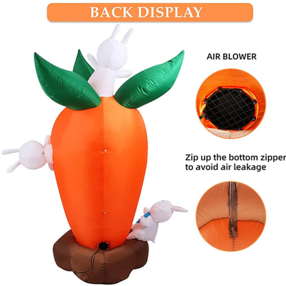 1.8M Inflatable Carrot Rabbit Easter Decoration Outdoor Blowing-Up Easter Rabbit Built-In LED Lights Bunny Easter Party Ornament