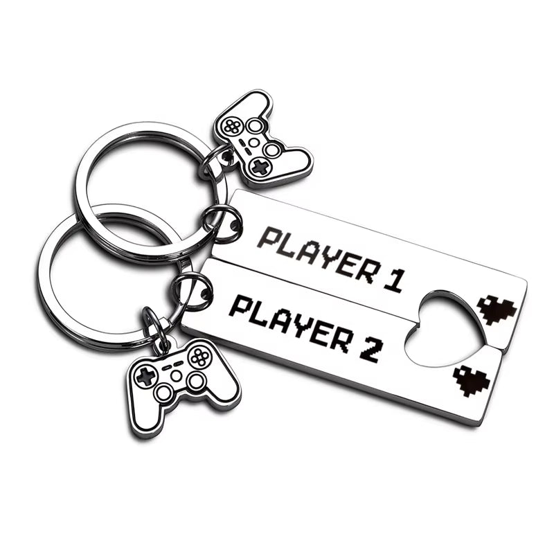 2 PCS Funny Couple Gamers Gifts Player 1 Player 2 Matching Keychain for Her Him Girlfriend Boyfriend Valentine'S Day Gaming Gift