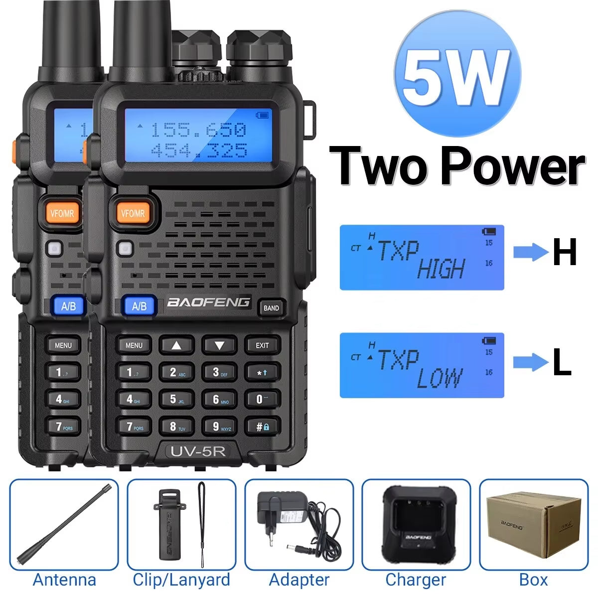 1/2PCS  UV 5R 5W 8W Walkie Talkie Ham CB Radio Long Range Dual Band VHF UHF FM Transceiver Two Way Radio UV5R K5 Plus