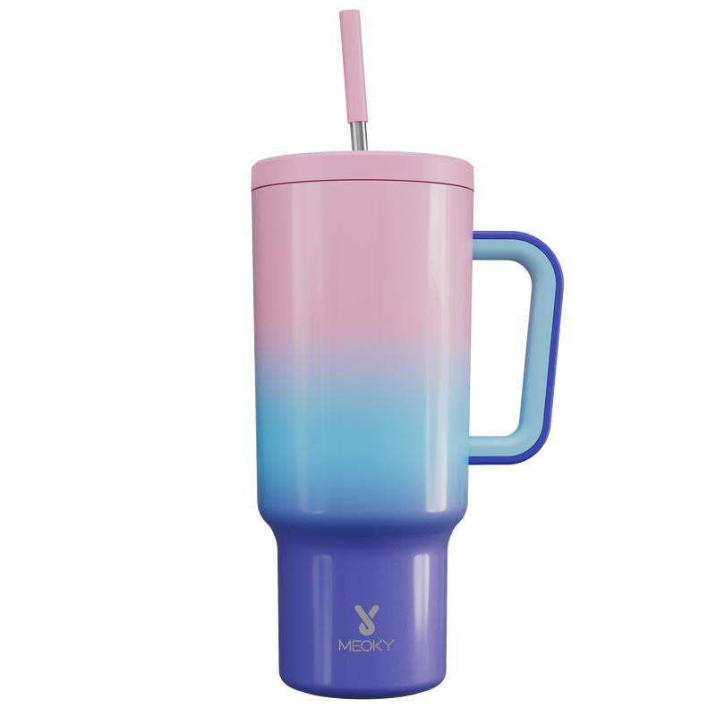 【24 Hour Shipping】Meoky Large-Capacity Stainless Steel Car Cup, Reusable Stainless Steel Straw, Anti-Slip and Noise-Reducing Silicone Pad, Tumbler Travel Mug/Cold Water for 24 Hours or Hot Water for 8 Hours,Suitable for Sports, Office, Christmas Gifts