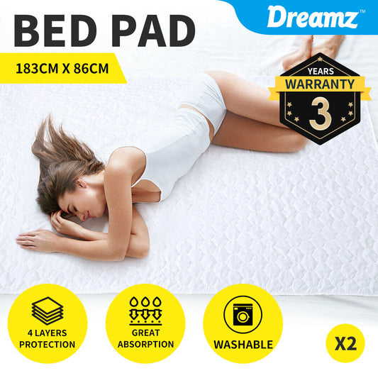 Dreamz Bed Pad Waterproof Protector Absorbent Incontinence Underpad Washable X2