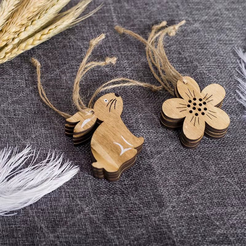 8PCS Easter Wooden Decoration Pendant Easter Rabbit Chick Eggs DIY Wood Crafts Happy Easter Party Home Decoration Kids Toys