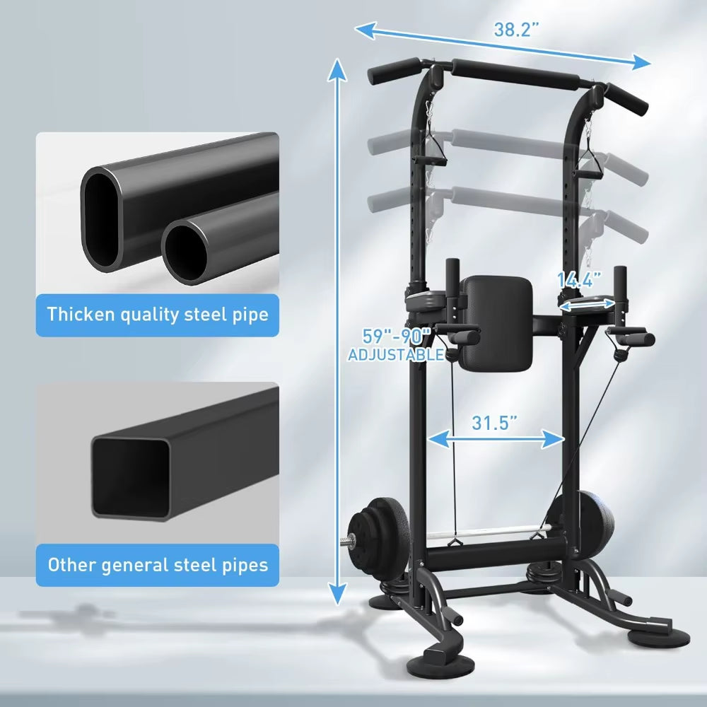 Pull up Dip Station for Home Gym, Power Tower with Backrest, Adjustable Height Pull up Bar Stand