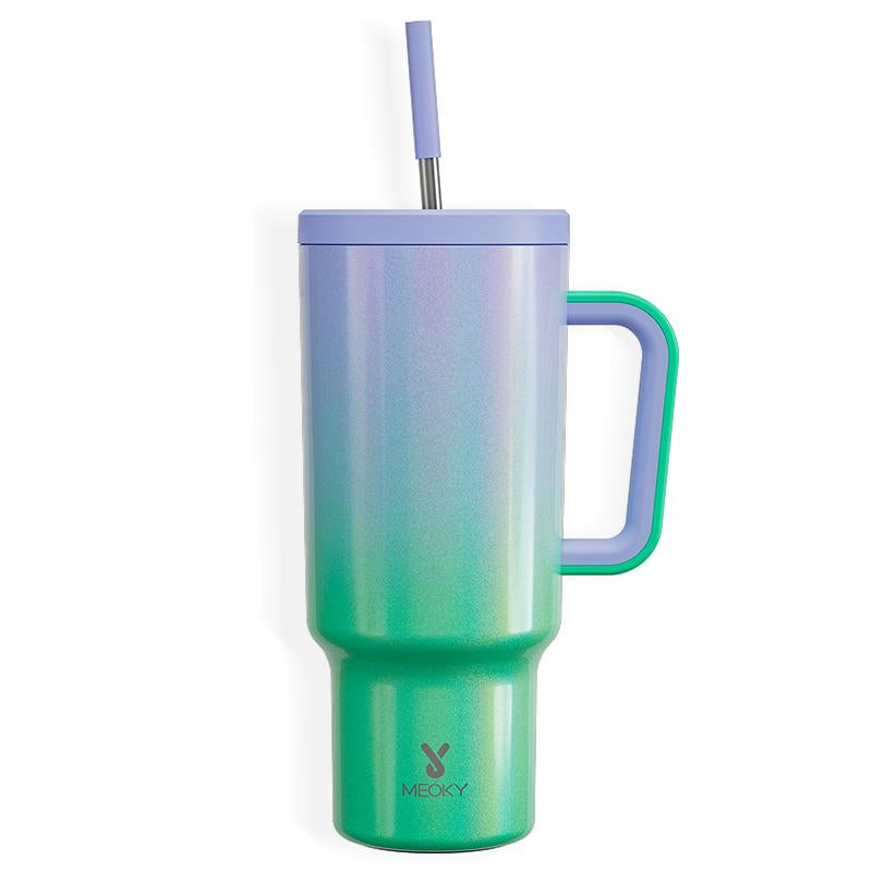 【24 Hour Shipping】Meoky Large-Capacity Stainless Steel Car Cup, Reusable Stainless Steel Straw, Anti-Slip and Noise-Reducing Silicone Pad, Tumbler Travel Mug/Cold Water for 24 Hours or Hot Water for 8 Hours,Suitable for Sports, Office, Christmas Gifts