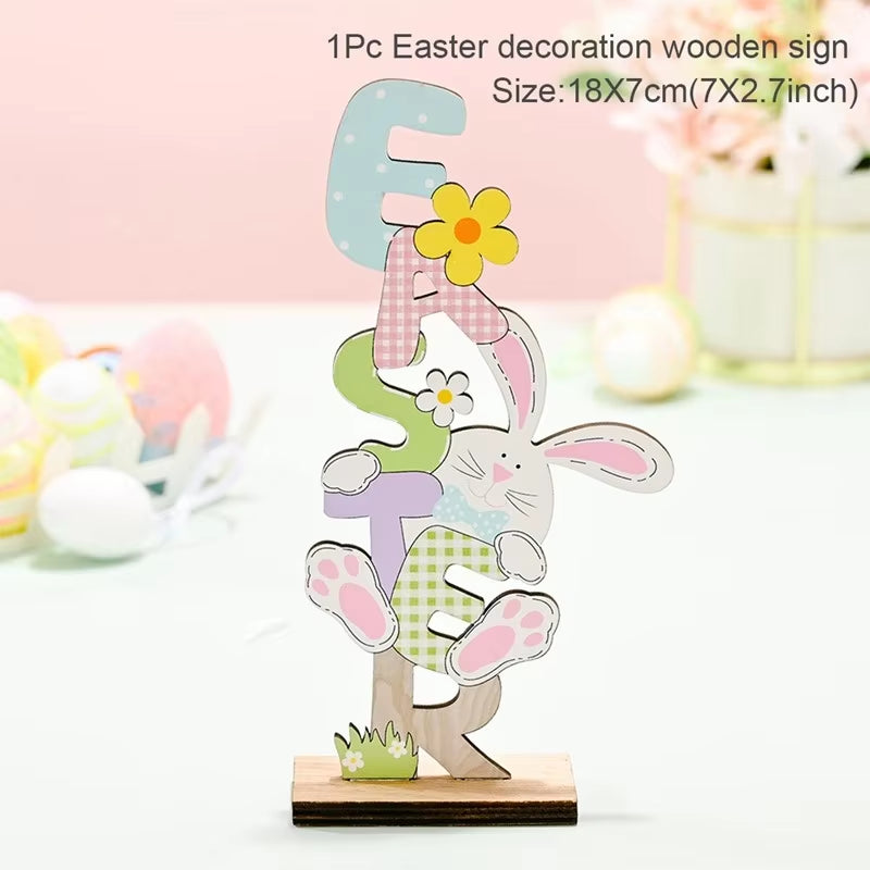 2024 New Easter Decoration for Home Wooden Pendant Easter Rabbit Easter Craft Easter Bunny Ornament Decor Easter Egg Gifts Decor