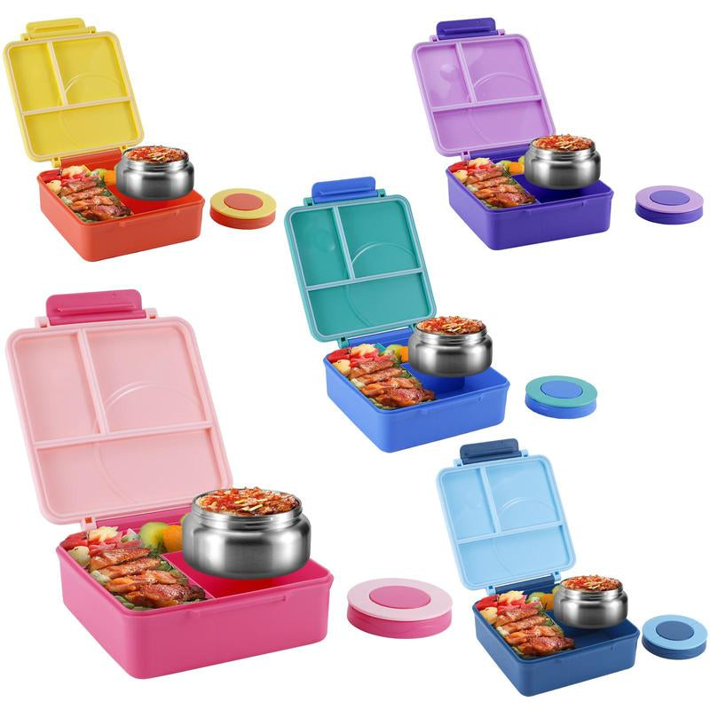 4 Compartment Bento Lunch Box with Soup Thermo, 1 Count Leakproof Lunch Food Container, Portable Lunch Box for Home Office School