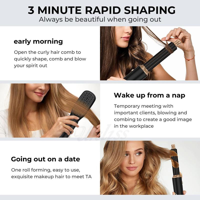 5 in 1 Hair Dryer Brush, Detachable Foldable Hot Air Styler Airflow Curling Iron for Beach Waves