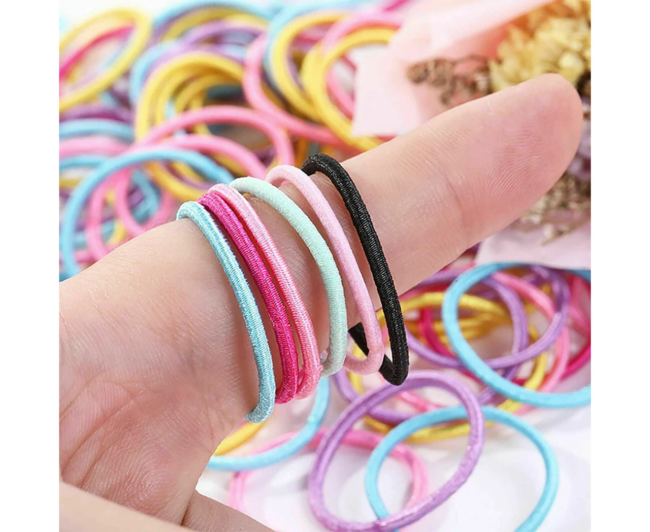 100X Hair Ties Elastic Band Snagless Ponytail Tie School Bubbles Various Colours