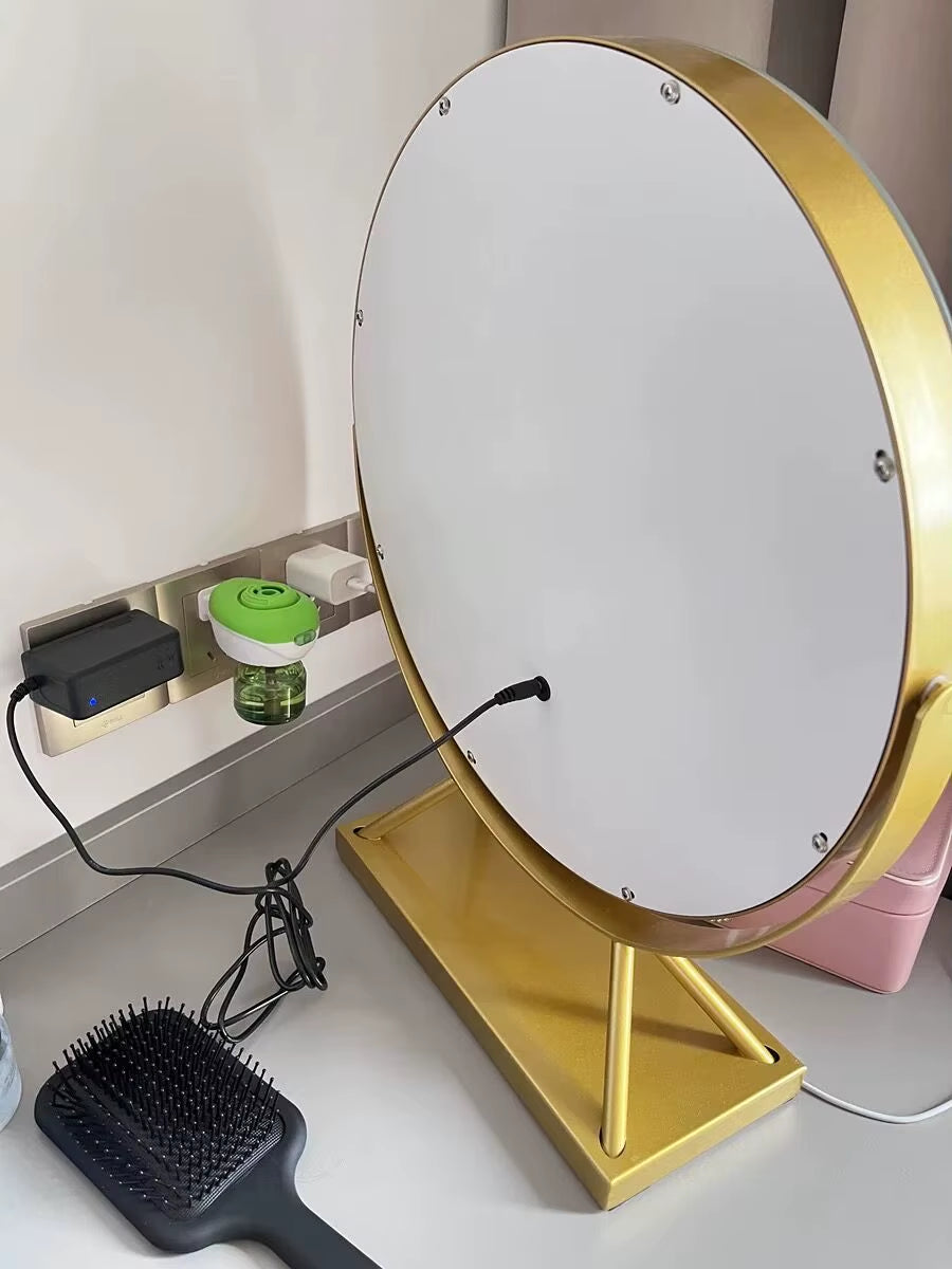 LED Lighted Circle Mirror round Tabletop/Desk Mirror 3 Color Dimmable Lighting Modes Make up Mirrors