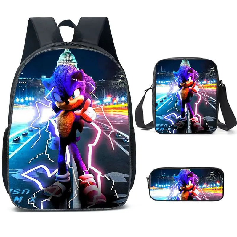 Sonic Backpack Primary and Middle School Students Schoolbag Boys Girls Anime Cartoon School Bag Mochila Zipper Shoulders