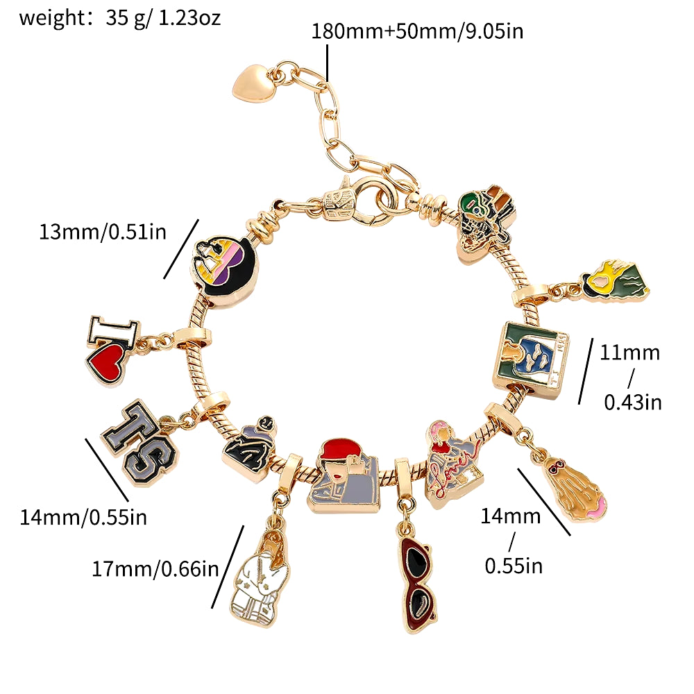 Taylor the Swift Charm Bracelet Lover Speak Now Midnight Reputation Music Album Pendants Dangle Bangle Jewelry Gifts for Fans