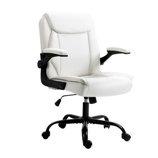 Artiss Office Chair Leather Computer Executive Chairs Gaming Study Desk White-0