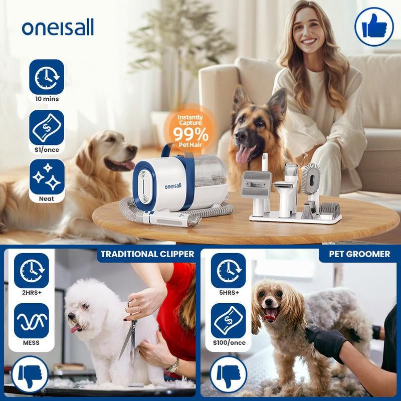 Oneisall Dog Hair Vacuum & Dog Grooming Kit, Pet Grooming Vacuum with Pet Clipper Nail Grinder, 1.5L Dust Cup Dog Brush Vacuum & 7 Pet Grooming Tools