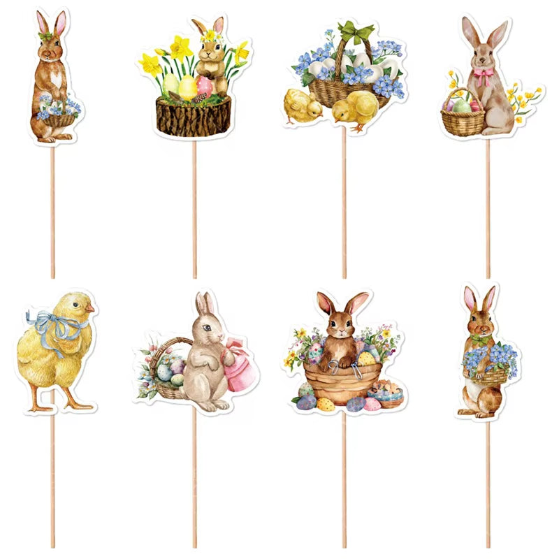 Easter Bunny Cupcake Toppers Happy Easter Bunnies Dessert Toppers Kids Birthday Party Cake Toppers Decoration for Easter Supply