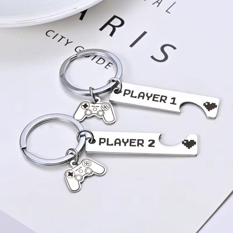 2 PCS Funny Couple Gamers Gifts Player 1 Player 2 Matching Keychain for Her Him Girlfriend Boyfriend Valentine'S Day Gaming Gift