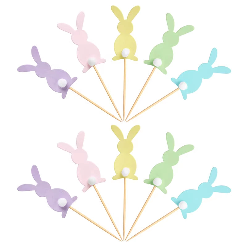 Cute Easter Bunny Ears Cupcake Toppers Happy Easter Rabbit Cake Topper Food Picks for Kids Birthday Easter Party Decorations