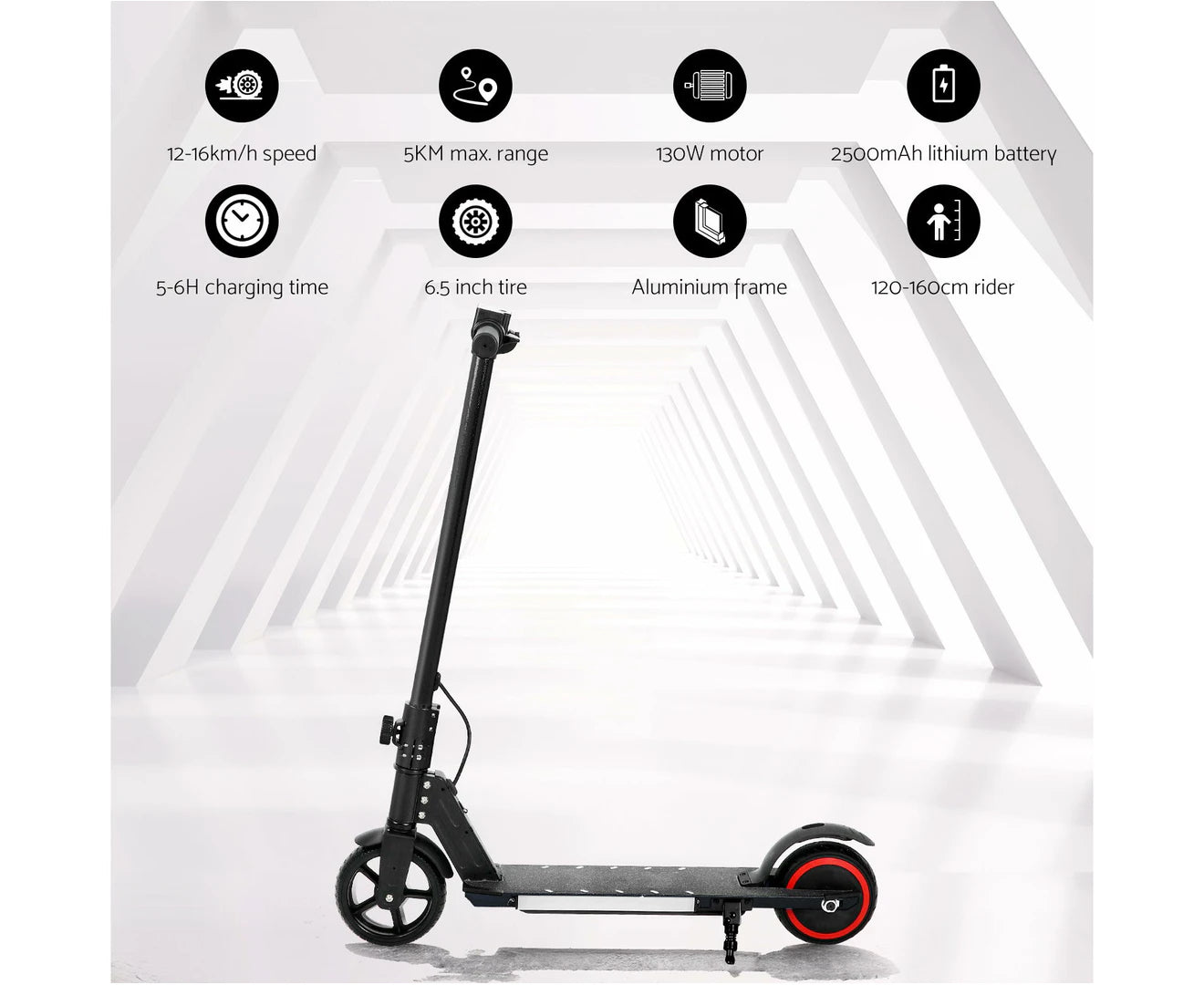 Electric Scooter 130W 16KM/H LED Light Folding Portable Riding Commuter Black