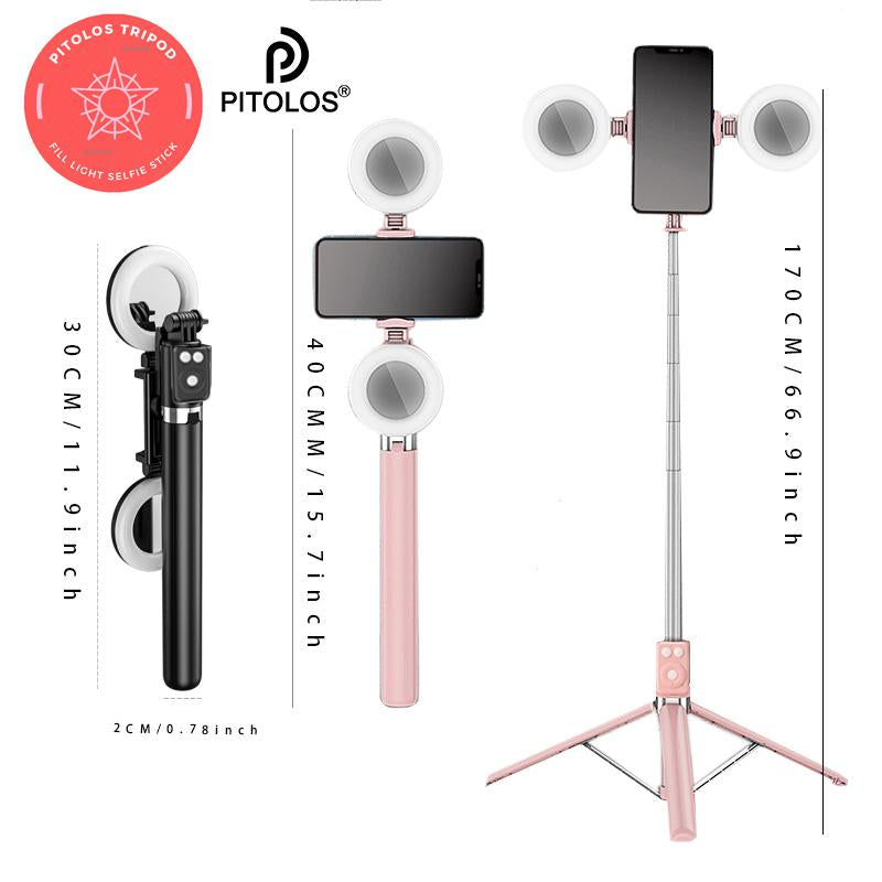 Dual Light 1.7M Stand Tripod Integrated Selfie Stick Remote Control Self-Timer Black and Pink Phone Accessories Bluetooth Tripod