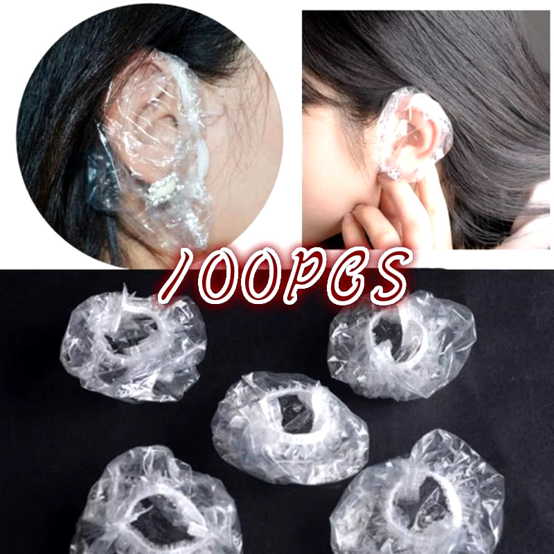 100Pcs Disposable Hairdressing Earmuffs Salon Clear Ear Cover Ear Protection Hair Dye Protect Cap Hair Color Styling Tool