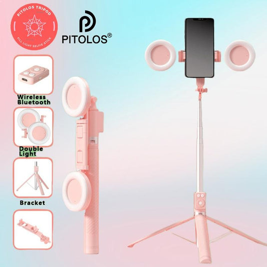 Dual Light 1.7M Stand Tripod Integrated Selfie Stick Remote Control Self-Timer Black and Pink Phone Accessories Bluetooth Tripod