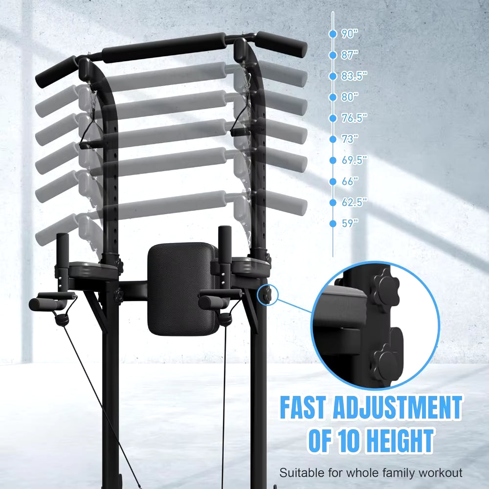 Pull up Dip Station for Home Gym, Power Tower with Backrest, Adjustable Height Pull up Bar Stand