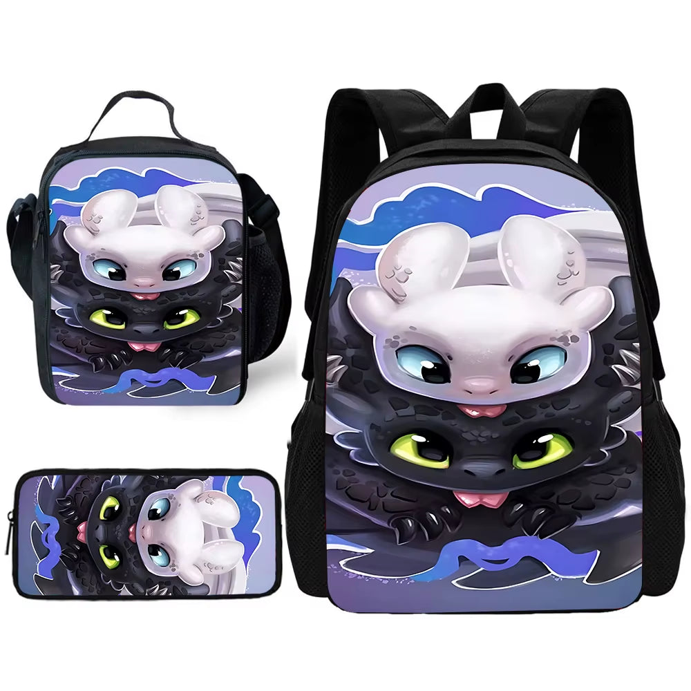 T-Toothless Child School Backpack with Lunch Bags ,Pencil Bags ,School Bags for Boys Girls Best Gift