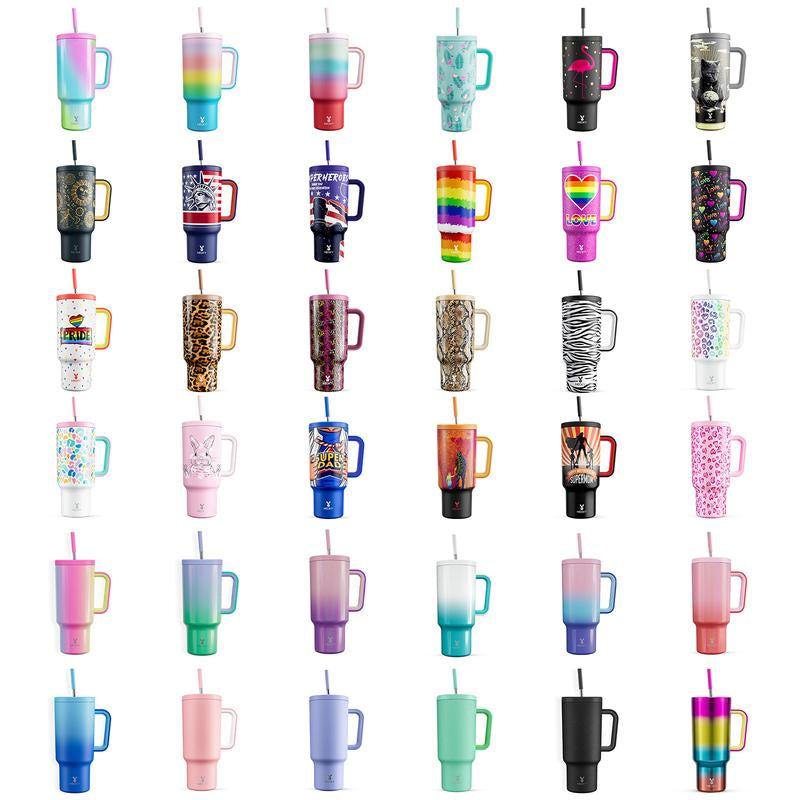 【24 Hour Shipping】Meoky Large-Capacity Stainless Steel Car Cup, Reusable Stainless Steel Straw, Anti-Slip and Noise-Reducing Silicone Pad, Tumbler Travel Mug/Cold Water for 24 Hours or Hot Water for 8 Hours,Suitable for Sports, Office, Christmas Gifts