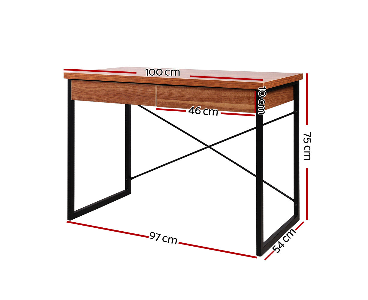 Computer Desk Drawer Storage Walnut 100CM