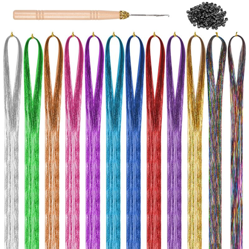 12 Pcs Colourful Hair Strands, Braided Hair Extensions, Colourful Hair Extensions, Straight Wigs Extensions, Rainbow Hair Strands, Colourful Hair Strands for Women, Girls