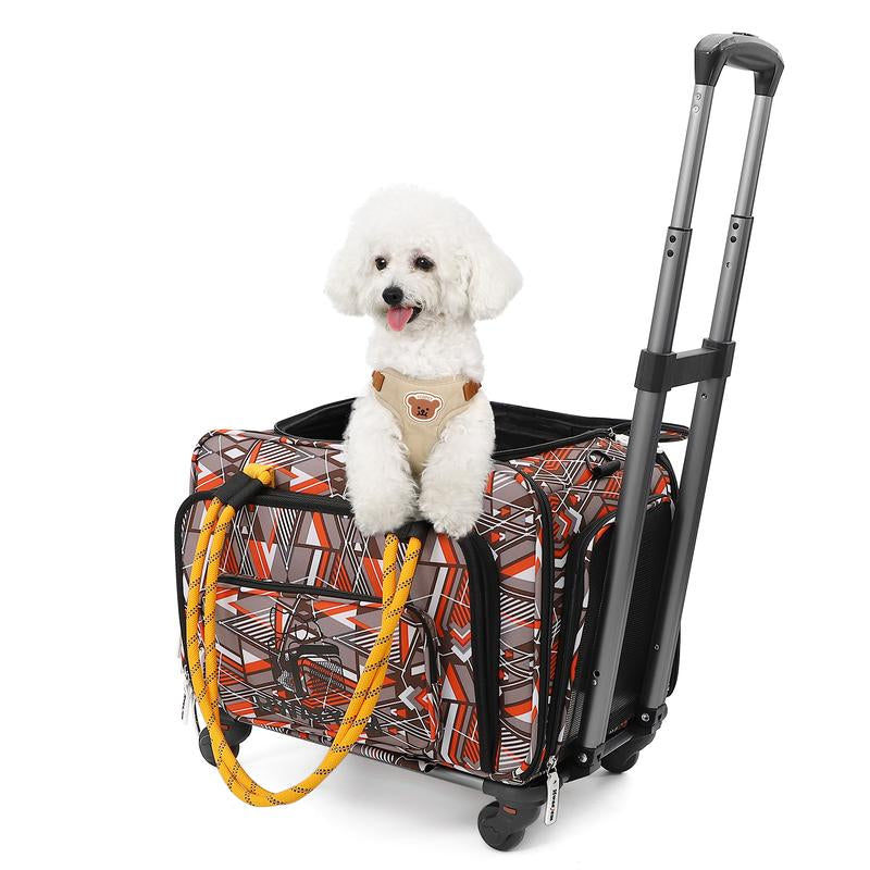 Airline Approved Dog Carrier for Small Dogs with Wheels, Expandable Cat Carrier Soft Pet Travel Carrier Crate for Medium Dogs and Cats under 25LBS (17 X 12 X 11 Inches)