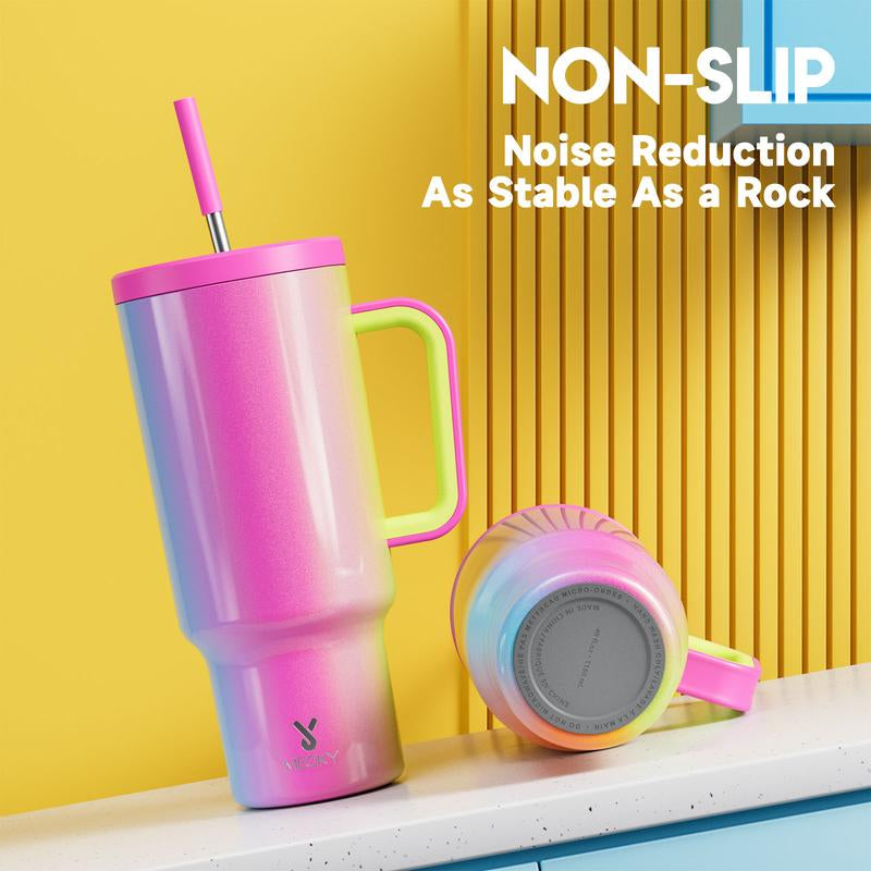 【24 Hour Shipping】Meoky Large-Capacity Stainless Steel Car Cup, Reusable Stainless Steel Straw, Anti-Slip and Noise-Reducing Silicone Pad, Tumbler Travel Mug/Cold Water for 24 Hours or Hot Water for 8 Hours,Suitable for Sports, Office, Christmas Gifts