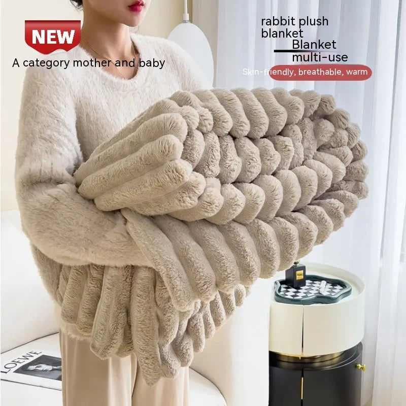 Soft Wind Bubble Velvet Blanket Warm Solid Rabbit Fur Blankets Double-Sided Thickening Cover Throw Warm Fur Blanket