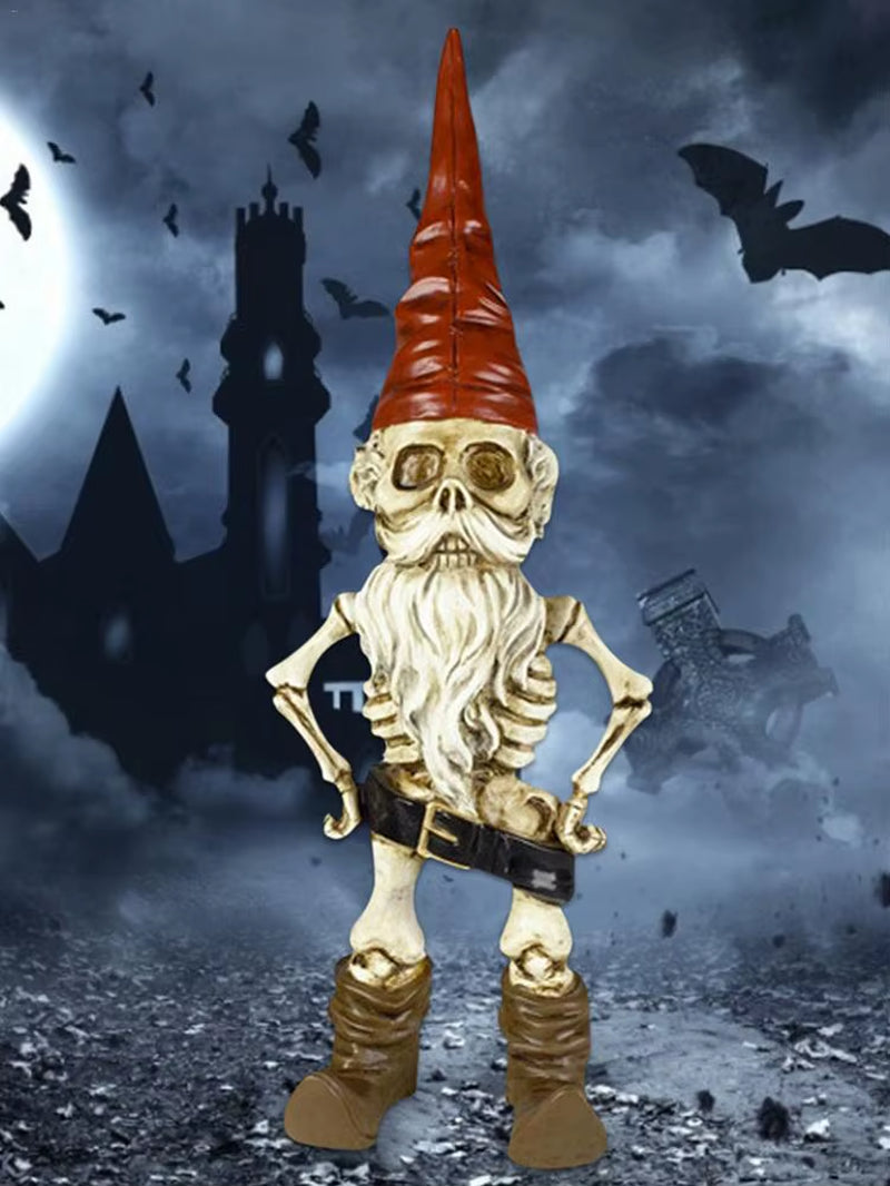 Halloween Scary Skeleton Gnome Garden Statue Yard Art Animal Toys Resin Horror Gnome Dog Home Party Shelf Decoration