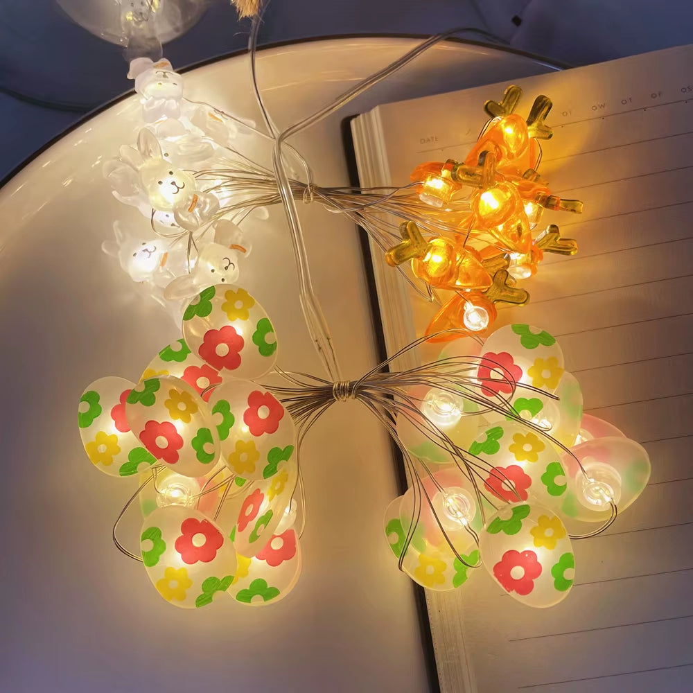 Easter LED String Lights Rabbit Carrot Easter Egg Decorations for Home Bunny Fairy Light Supplies Happy Easter Gifts Party Favor