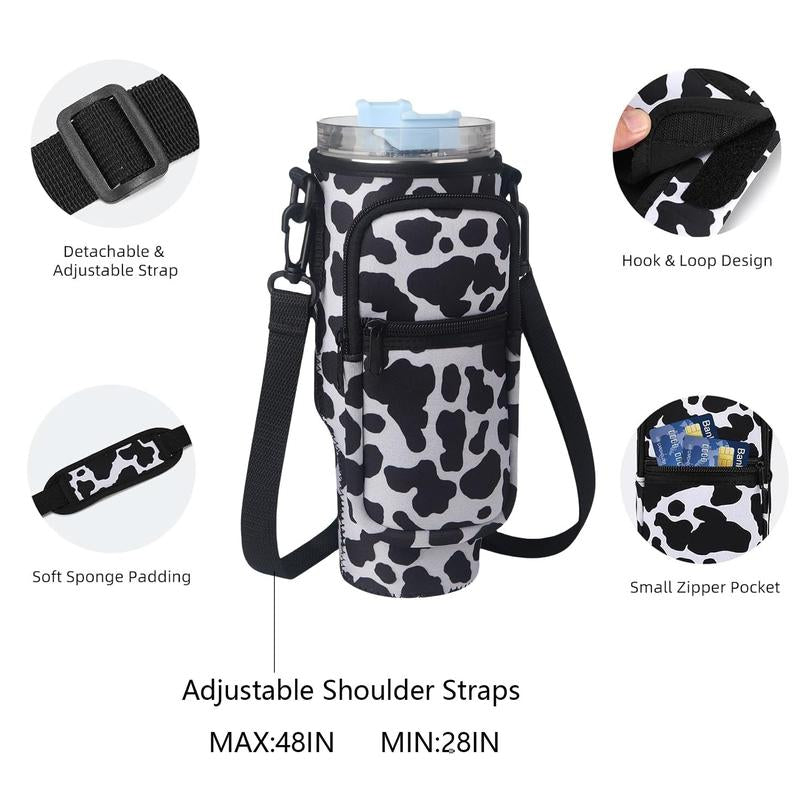 Tumbler Carrier Bag, Portable Water Bottle Bag for 40Oz, Adjustable Shoulder Strap, Water Bottle Carrying Bag with Cell Phone Pouch, Water Bottle with Straw Cover Carabiner, Holder for Outdoor Sports